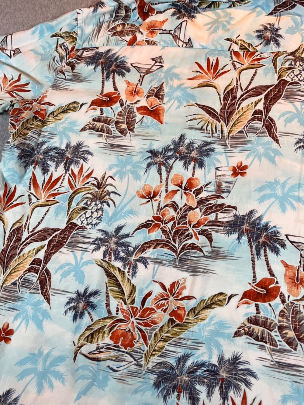 Foundry Men’s Hawaiian Shirt Tropical Floral Palm Print Blue Orange Size XLT - Picture 7 of 8